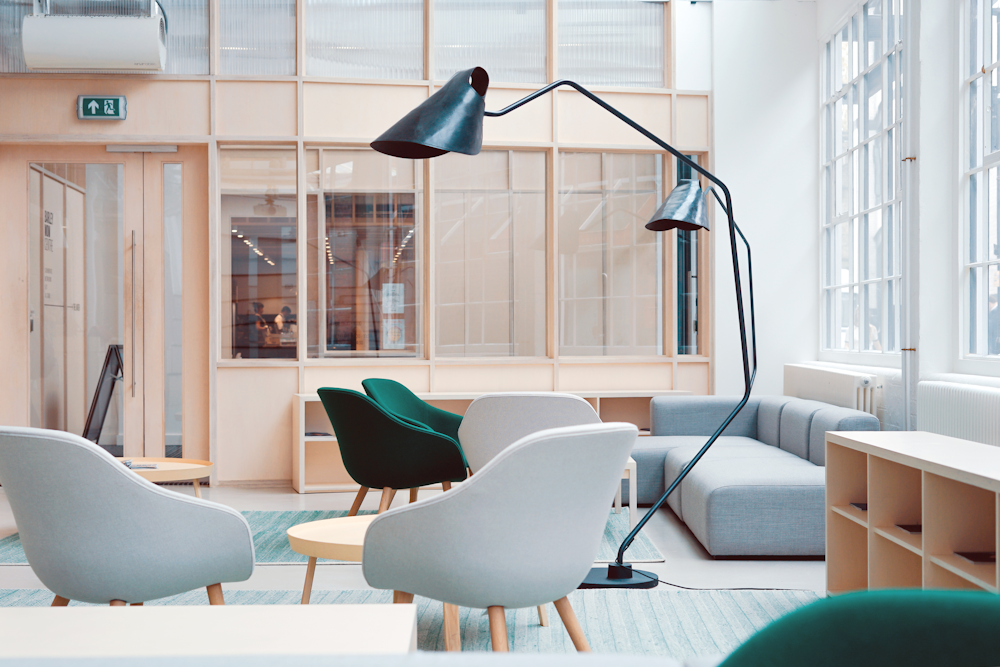 Design studio table with material samples
